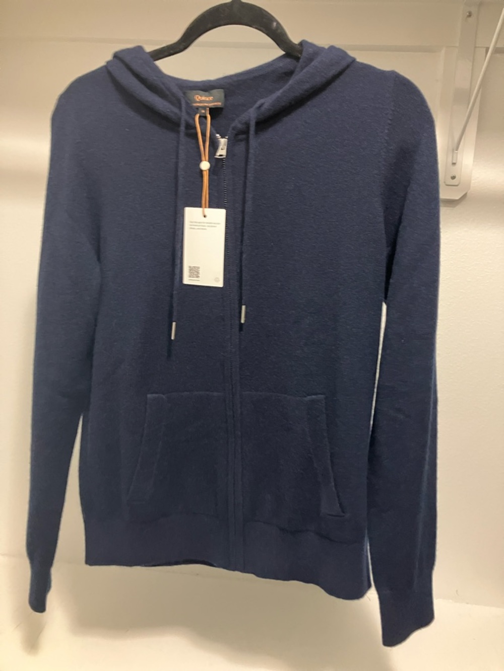 Quince Mongolian Cashmere Full-Zip Hoodie True Navy S NWT